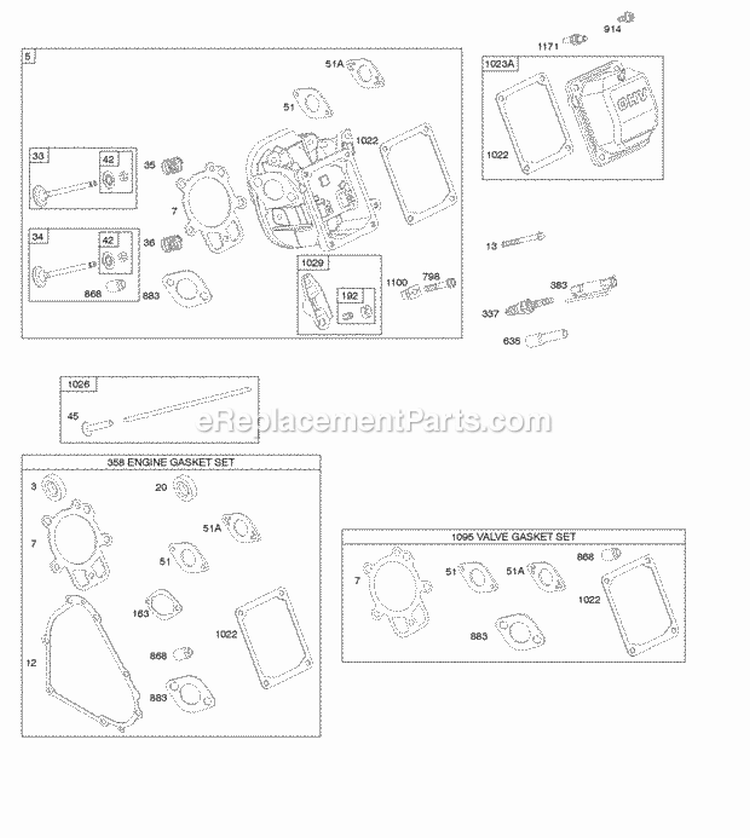 Cylinder Head Gasket Set - Engine Gasket Set - Valve Valves Diagram and Parts List for 20M314-3021-F1  Briggs and Stratton Engine